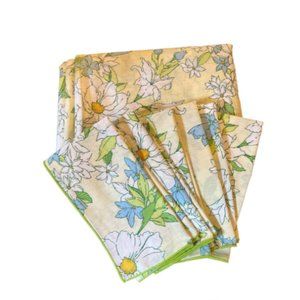 VINTAGE Kitchen Retro Tablecloth Yellow Green Cloth And 6 Napkins Floral 83x72